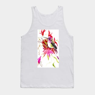 Little Hummingbird and Tropical Red flowers Tank Top